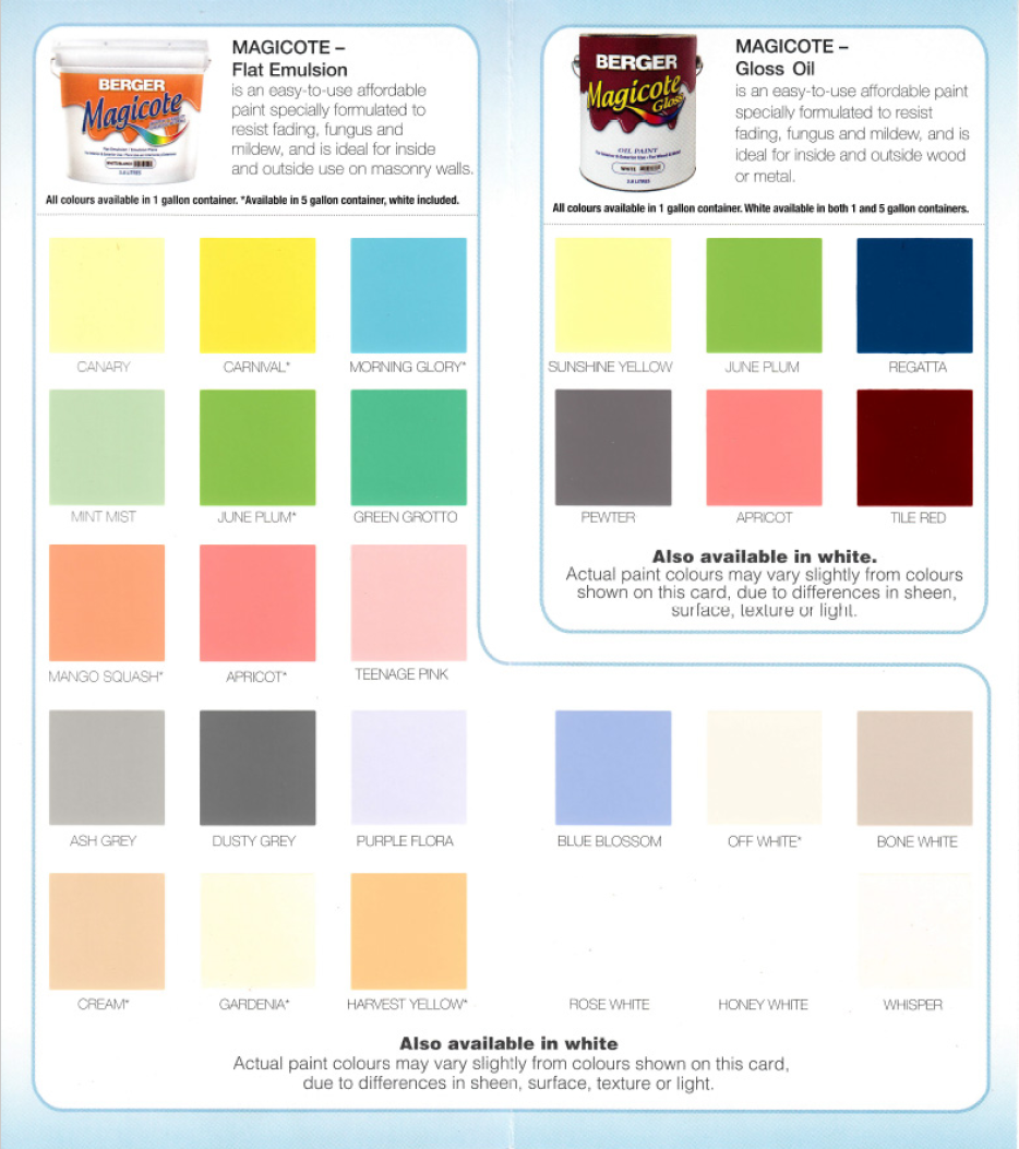 Berger Magicote Paint Chart Trinidad